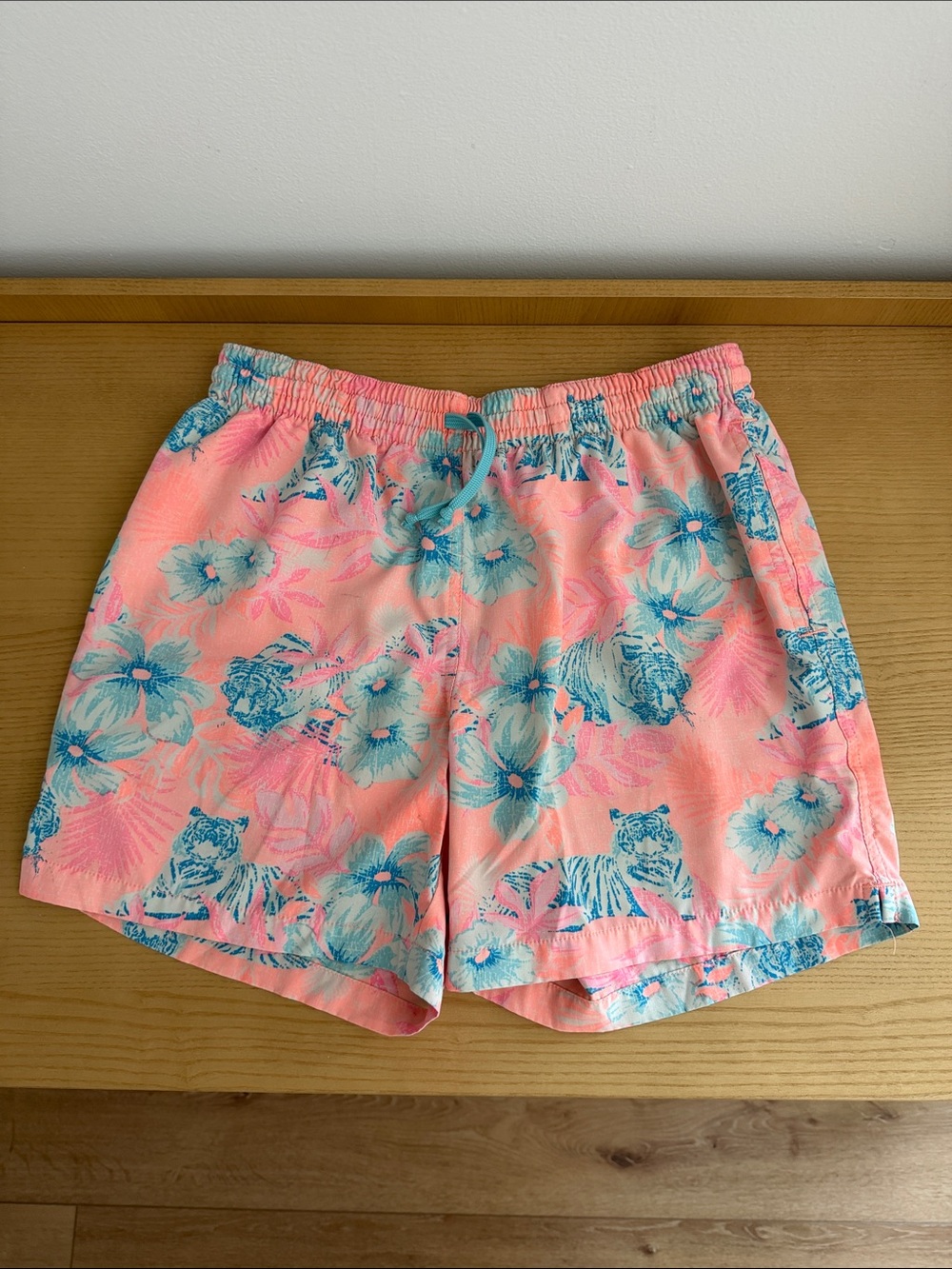 Chubbies Swim Trunks - Floral Pink & Teal Tropical Tiger Print - Small 5.5”